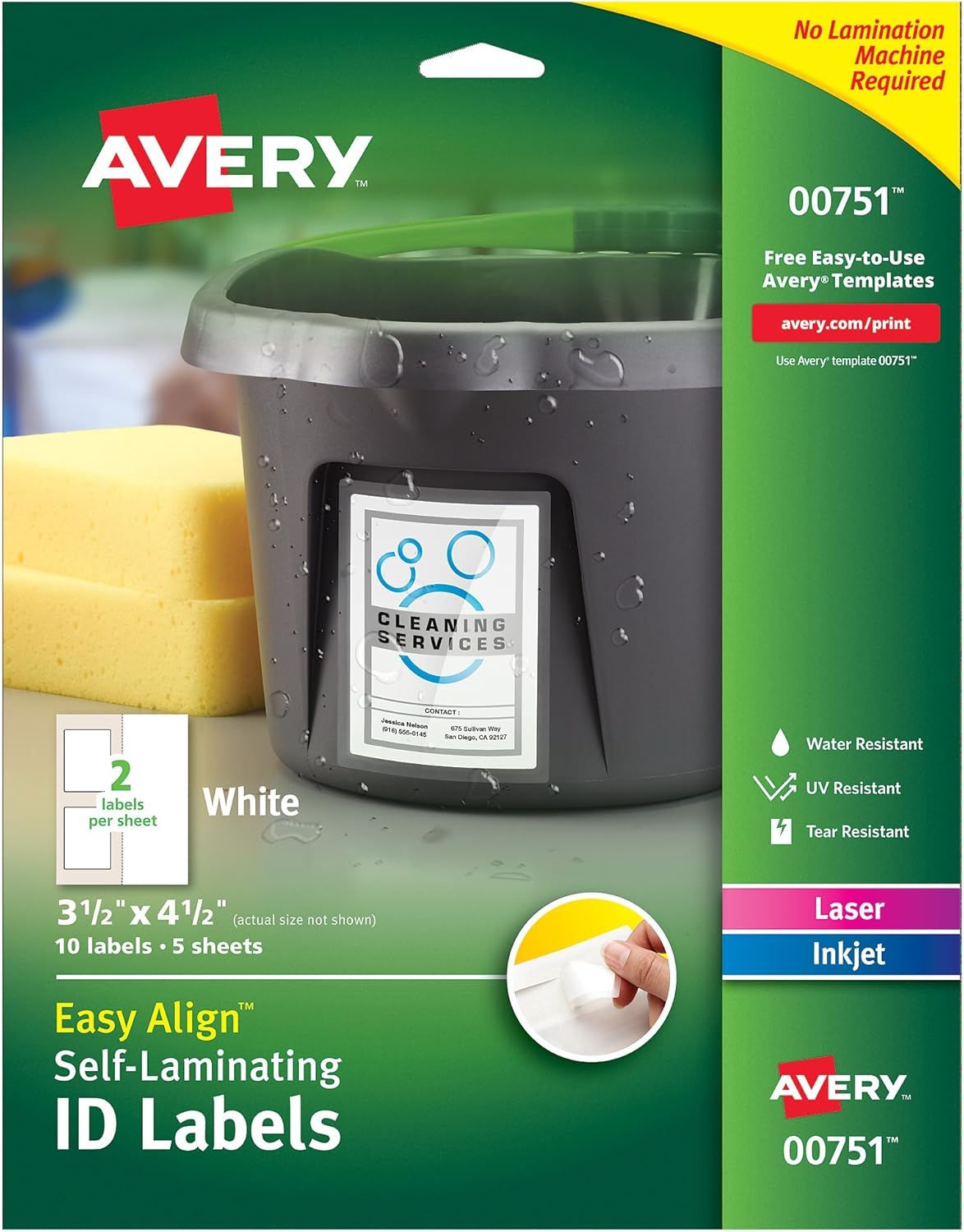 Avery 00756 Easy Align Self-Laminating ID Labels, Laser/Inkjet, 2 15/16 x 3 5/16, White (Pack of 100) : Industrial & Scientific