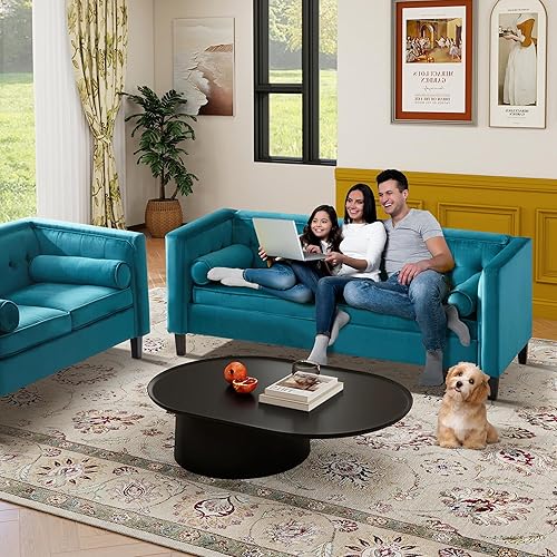 Miniatura 23 de Sofá Dreamsir de terciopelo de 78 pulgadas de ancho, muebles de mediados de siglo con almohadas de refuerzo, sofá con botones para sala de estar,