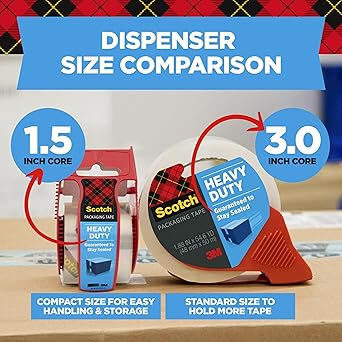 Scotch Heavy Duty Shipping Packing Tape, Clear, Packing Tape for Moving Boxes and Packaging Supplies, 1.88 in. x 22.2 yd., 6 Roll Dispensers, Moving Supplies