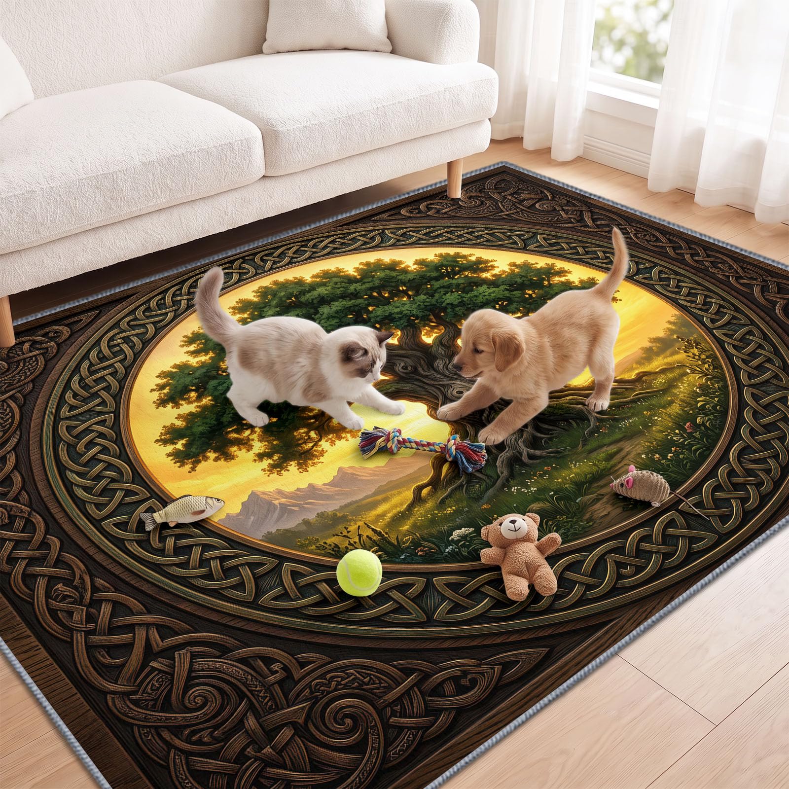 Générique Nature Plantes Floral Tapis Salon Vert Arbre Prairie, Lavable en Machine 140 x 200 cm Grand Tapis à Poil Court Antidérapant Doux pour Adulte Chambre Salle à Manger Bureau