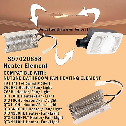 Miniatura 4 de S97020888 Elemento calentador de repuesto para ventilador de baño Broan Nutone piezas de repuesto para QTXN110HL QTXEN100HL 100HL 110HFL 765HFL solo