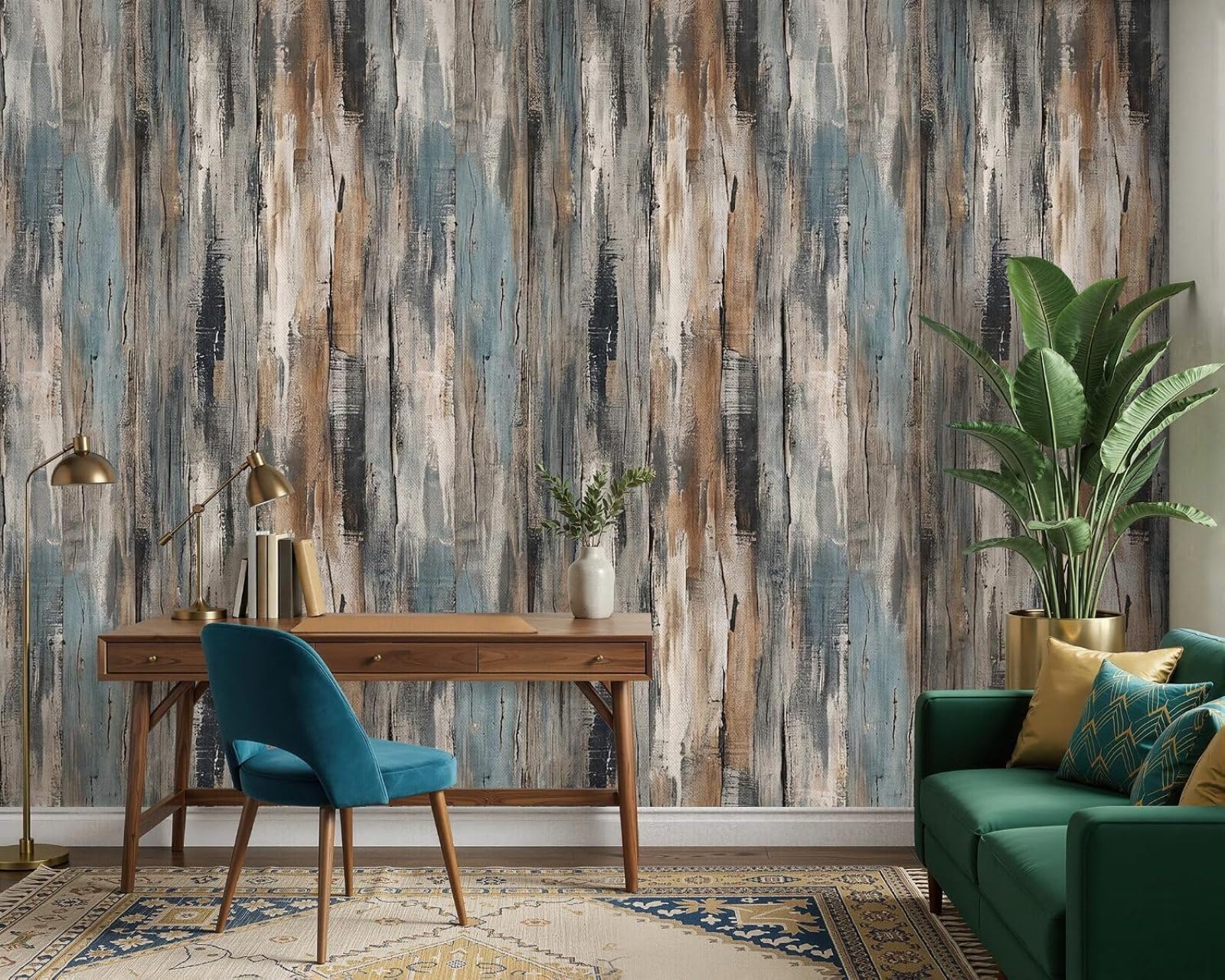 Hgjdjhnf 3D Mural Photo Mural - Wallpaper Wood Look Rustic Vintage Shabby Chic Blue Brown Non-Woven Modern Wall Covering Living Room Bedroom Dining Room Wall Decoration Motif 200Cm X 140Cm Poster - Wall Sticker - Fr