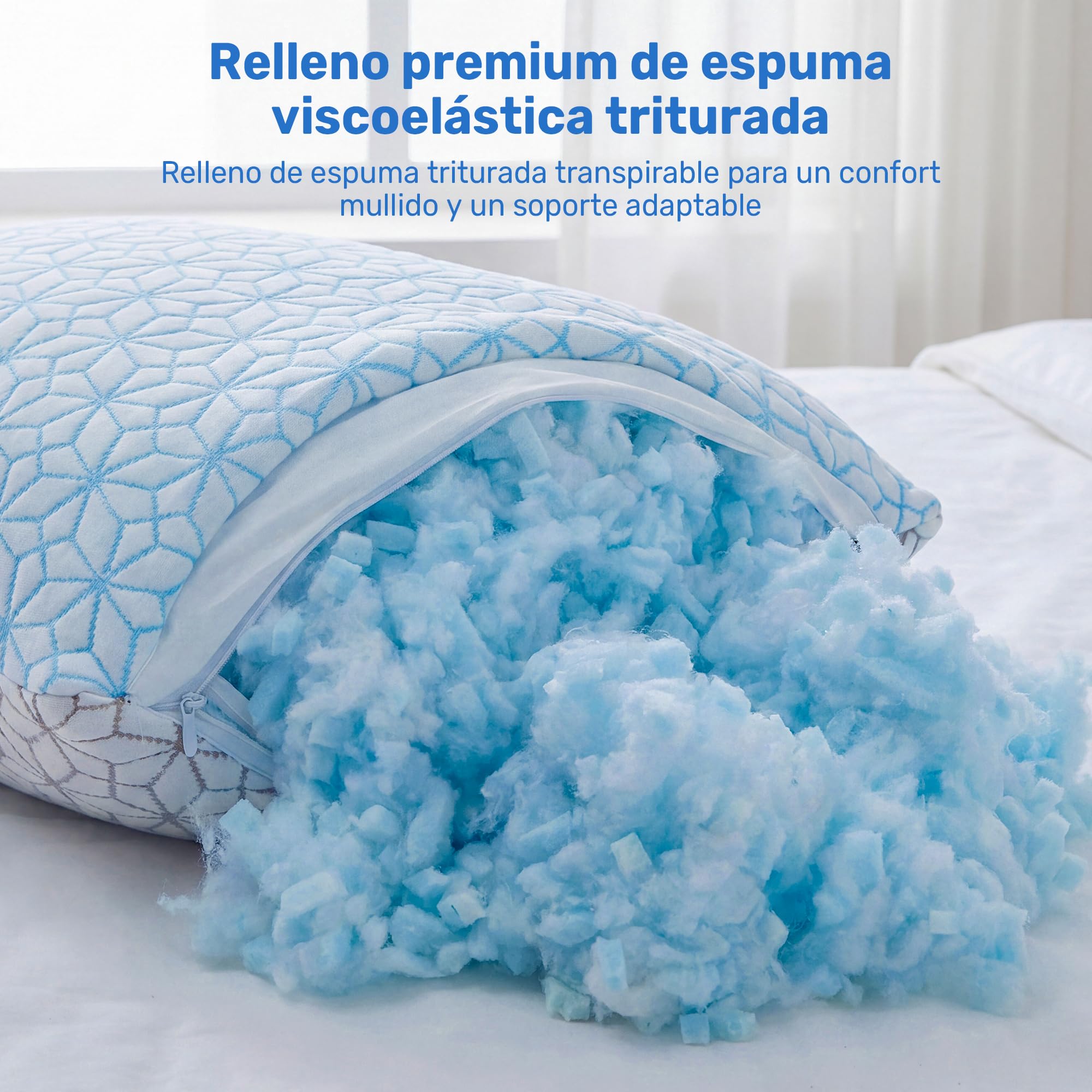 UNIKOME Almohada de refrigeración para sudores nocturnos, espuma viscoelástica ajustable en forma de rayas (gel, transpirable) para soporte cervical | lavable a máquina | 40 x 80 cm azul, 2 unidades