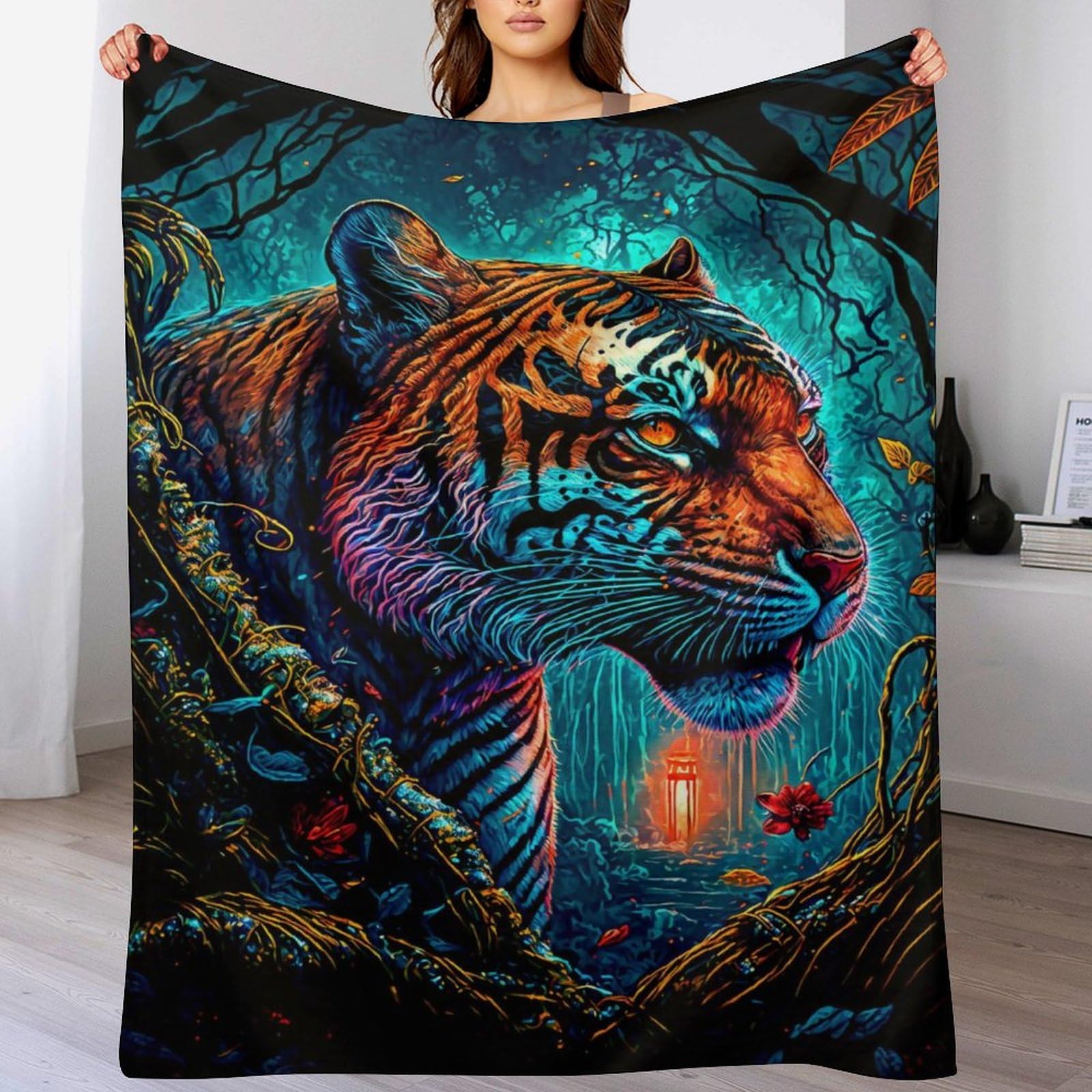 Plaid tigre polaire doux et chaud en flanelle de lit