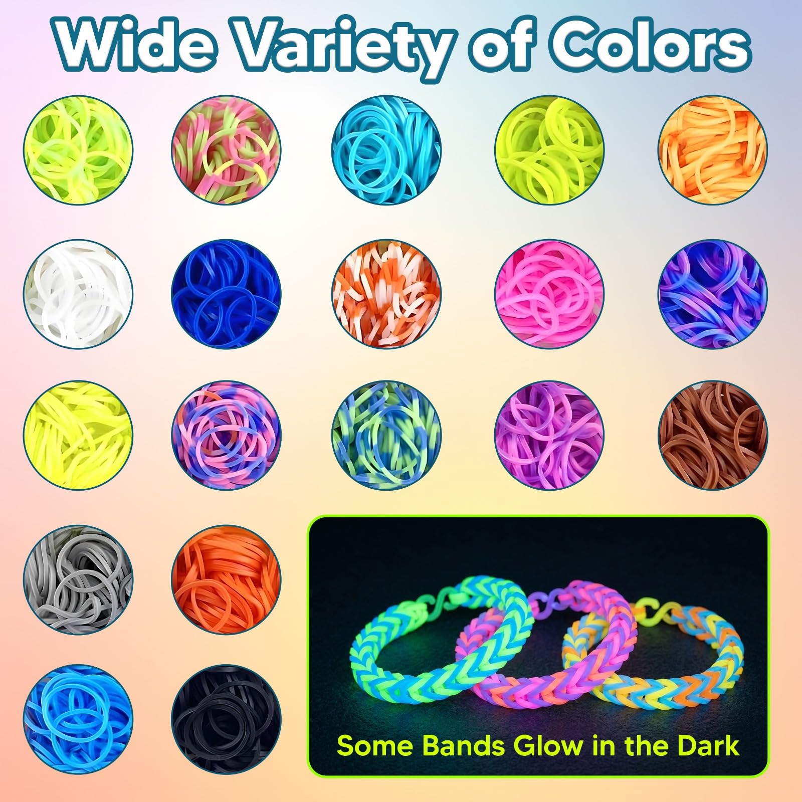 Kit de más de 15000 bandas de telar – 25 bandas de colores vibrantes – Kit de fabricación de pulseras de bandas de goma con cuentas del alfabeto, ganchos en S y herramientas con caja de almacenamiento