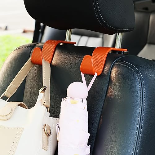 Miniatura 50 de Amooca Paquete de 4 ganchos para reposacabezas de asiento de automóvil, organizador universal de almacenamiento de automóvil, para bolso, bolso, Gris