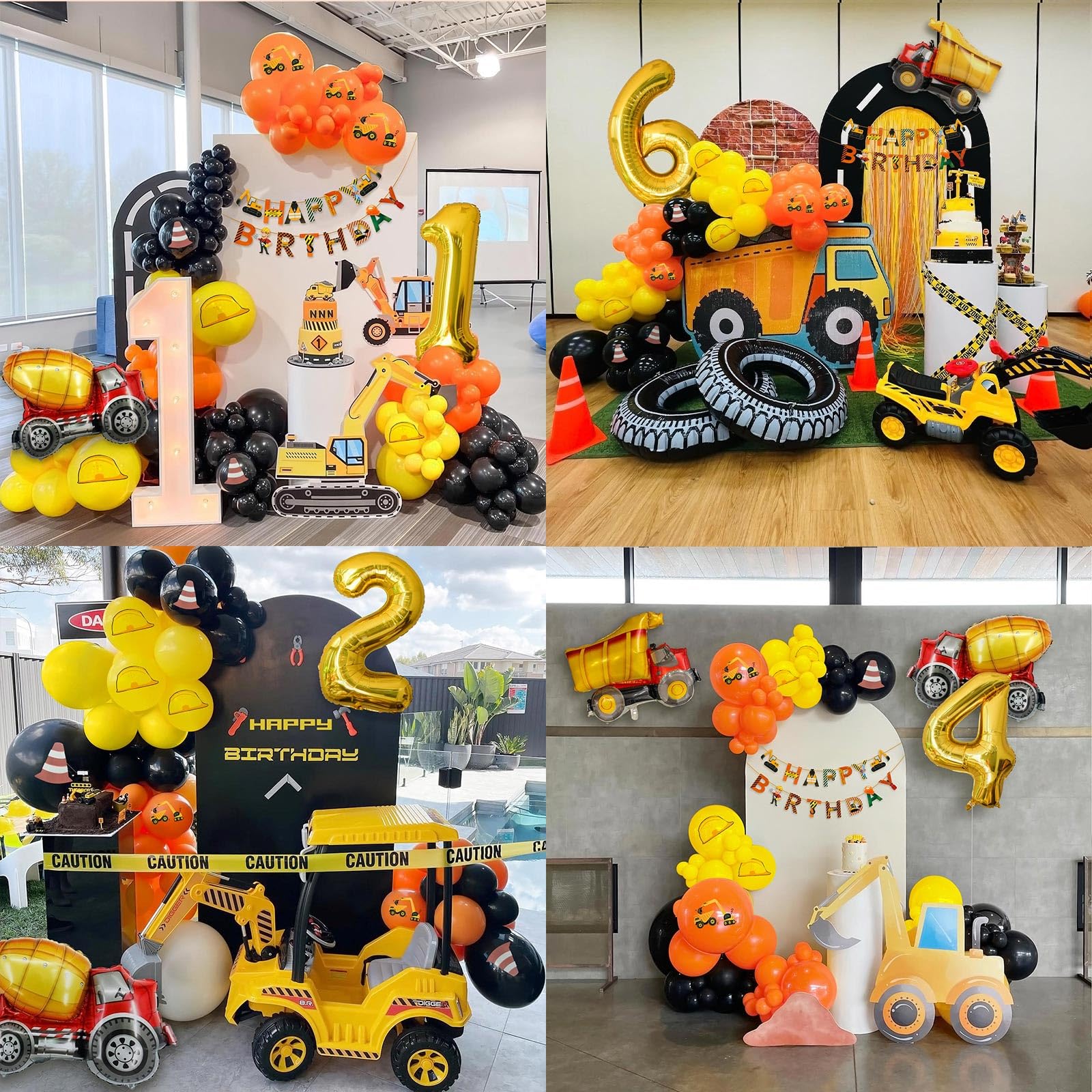 Decorazione Compleanno Escavatore 9 Anno, Ragazzo Bambini Palloncino Veicolo Cemento Camion Palloncini Oro Numero 9 Nero Giallo Arancione Palloncino Foil Buon Compleanno Banner Accessori Feste