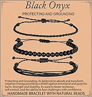 QOGIR Handmade Onyx Healing Bracelet - 6mm Natural Gemstone Rope Bracelet for Protection & Grounding