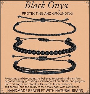 QOGIR Handmade Onyx Healing Bracelet - 6mm Natural Gemstone Rope Bracelet for Protection & Grounding