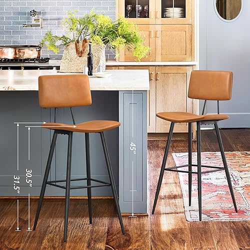 Miniatura 24 de Juego de 2 taburetes de bar de altura de mostrador de 24.5 pulgadas, taburetes de bar tapizados de piel sintética negra con reposapiés trasero y