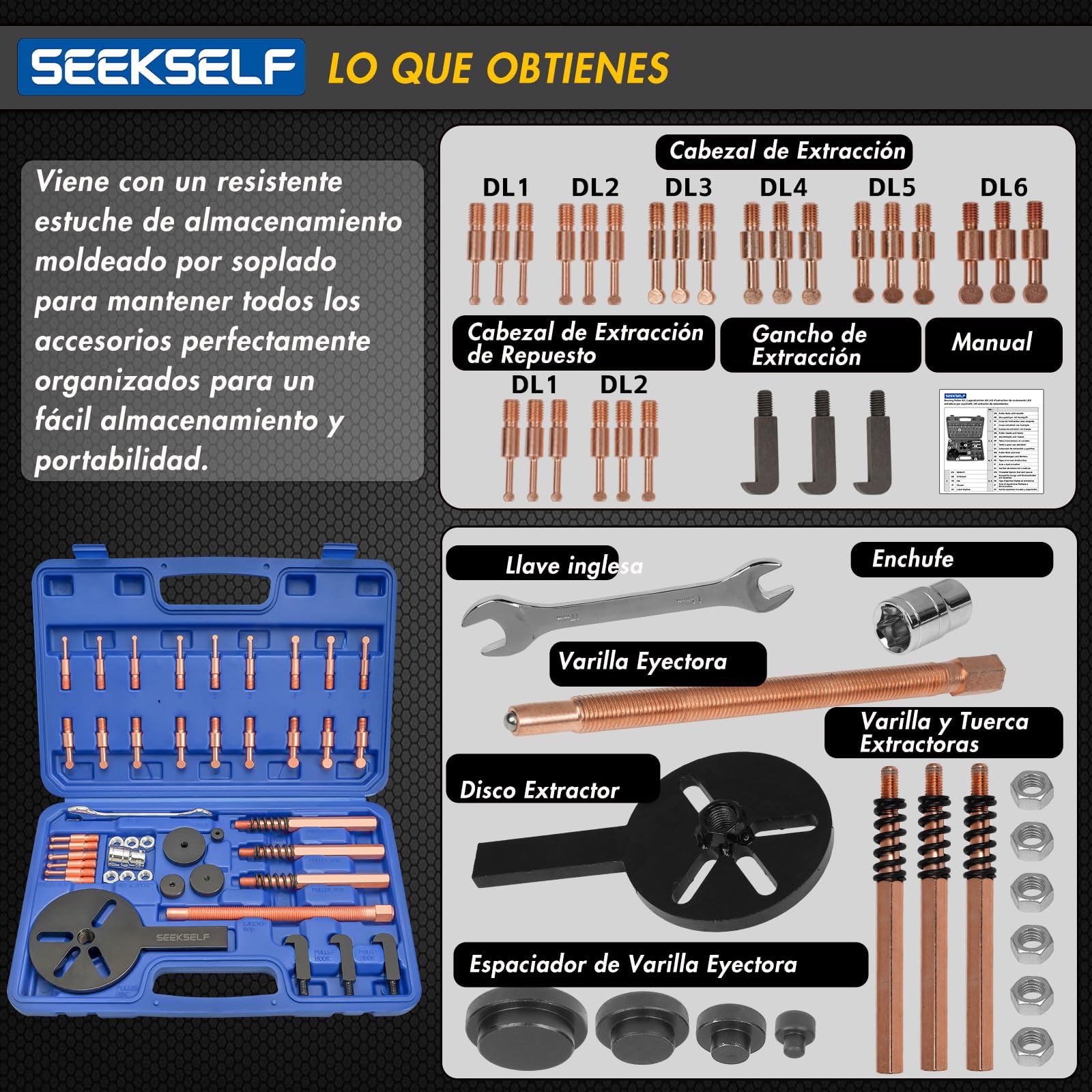 Juego de Extractor de Rodamientos 36 en 1, Kit de Separación de Rodamientos Interiores, Herramienta de Extracción de Rodamientos de Agujero Ciego, Extractor de Engranajes de Desmontaje