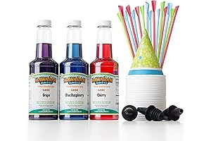 Ultimate Sno Cone Party Kit: 3 Syrups, Cups, Straws and Spouts