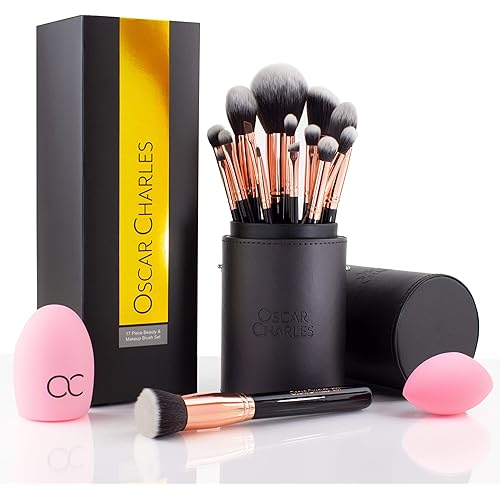 17 Piece Professional Makeup Brush Set: Make up brushes with Case, Beauty Blender, Brush Cleaner, Product Guide and Gift Box