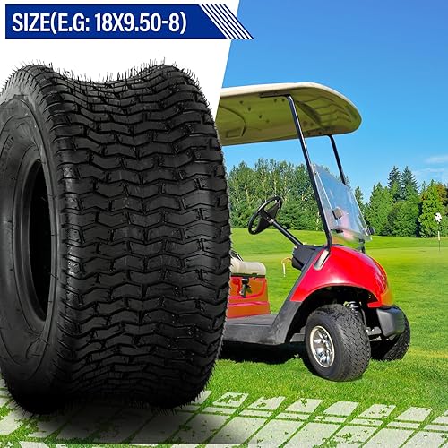 Miniatura 7 de SUNROAD Juego de 2 neumáticos de 18 x 9.50-8 para césped y jardín de 18 x 9.50-8 18 x 9.50 x 8 pulgadas, repuesto para equipos de césped comercial,