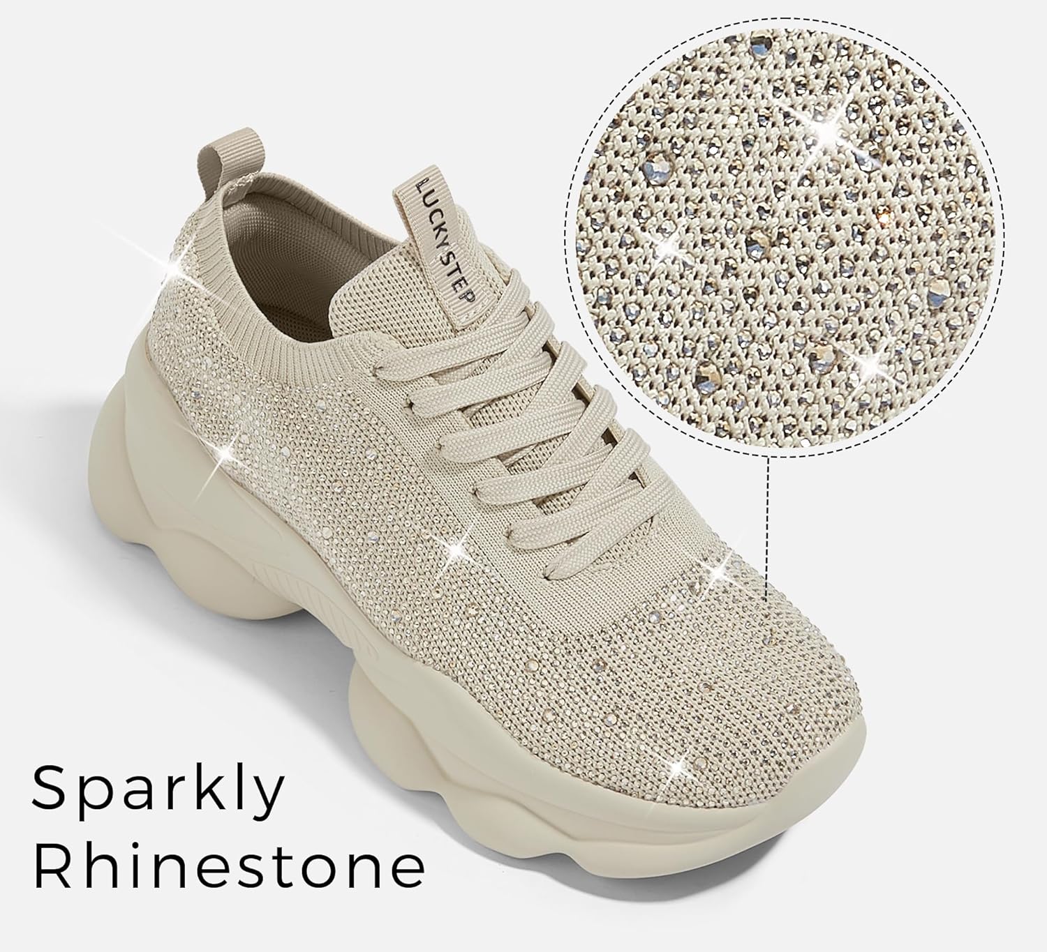 LUCKY STEP Women's Chunky Rhinestone Sneaker Sparkly Bling Bedazzled Mesh Slip on Elastic Sock Glitter Shiny Rave Walking Shoes - Image 3