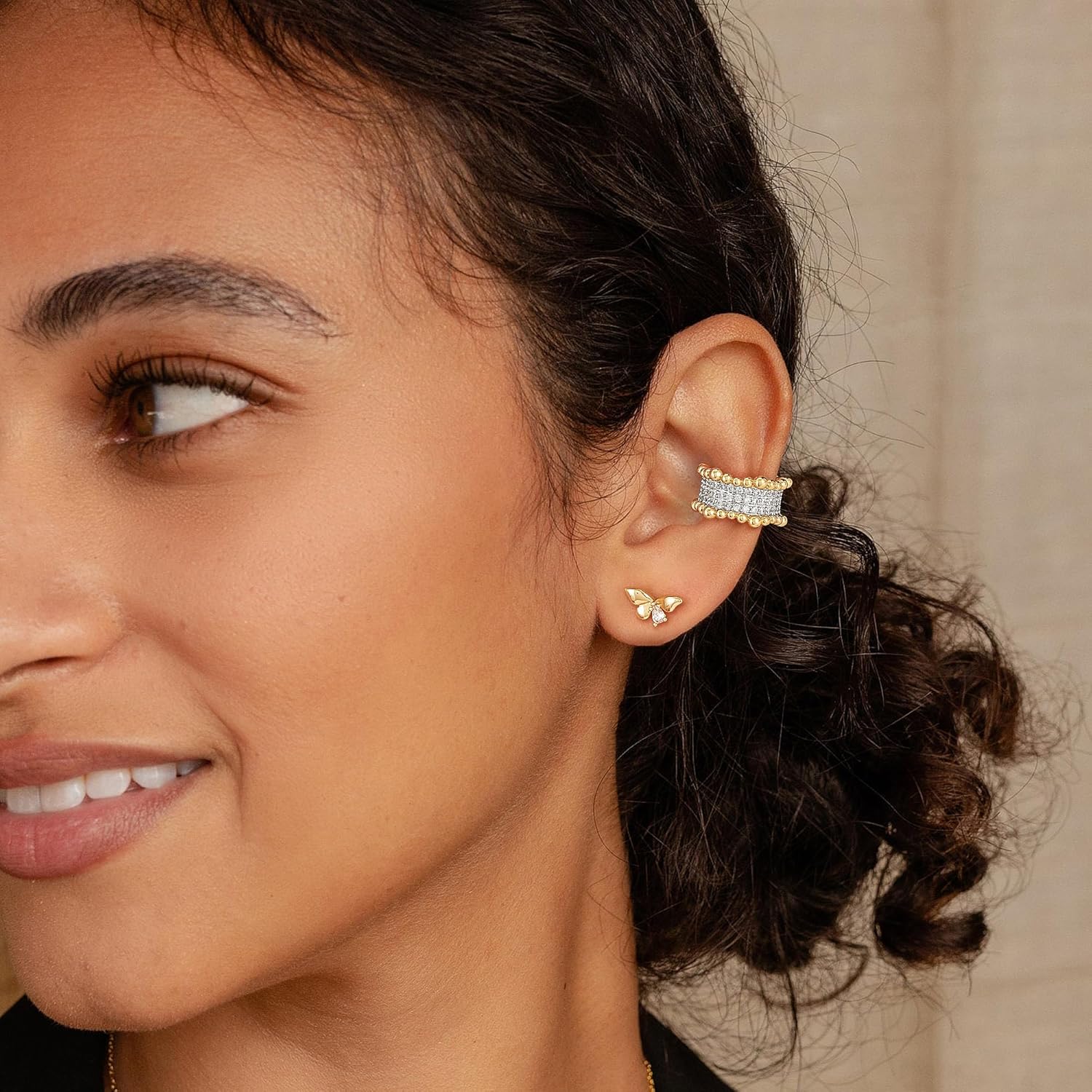 Ear Cuff Earrings for Women 14K Gold Plated Cubic Zirconia Paved Sparkling Huggie Ear Cuffs Non Piercing | Clip On Cartilage | Single - Image 3