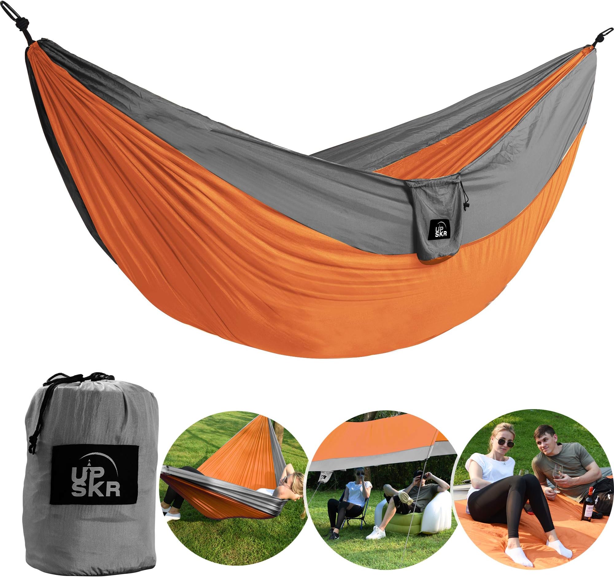 Camping Hammock Double & Single Waterproof Lightweight Parachute Heavy-Duty Carabiners with Tree Straps - USA Based Hammocks Brand Gear, Indoor Outdoor Backpacking Survival & Travel, Portable