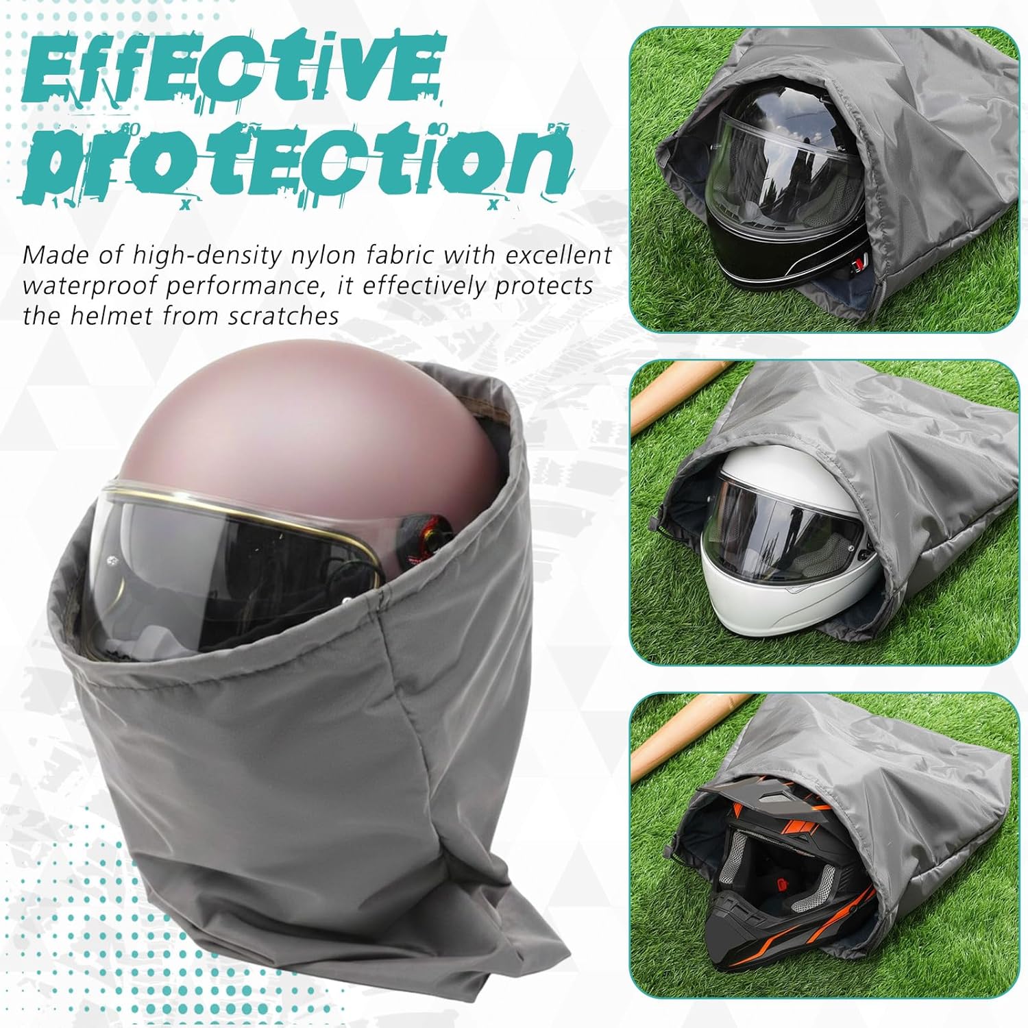 Motorcycle Helmet Bag with Soft Lining & Drawstring Closure, Waterproof Helmet Storage Bag, Large Capacity, Lightweight for Riding Hockey Welding Bicycle Dirt Bike Gear