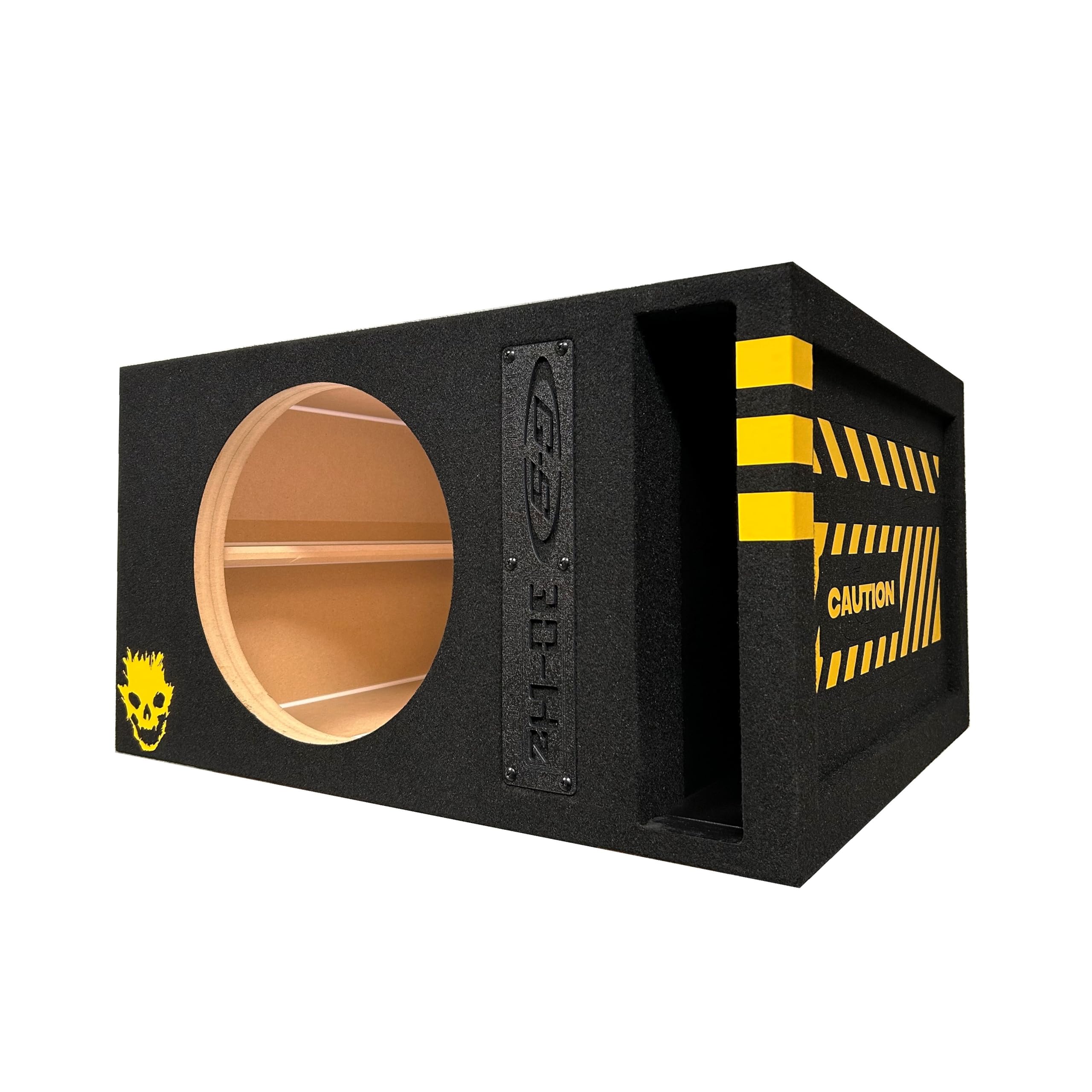 30HZ Reinforced Competition Single Ported Sub Box Sub Woofer Enclosure Speaker Box Car Audio Subwoofer Ground Shaker Box Ground-Shaker (Skull Yellow, 10")