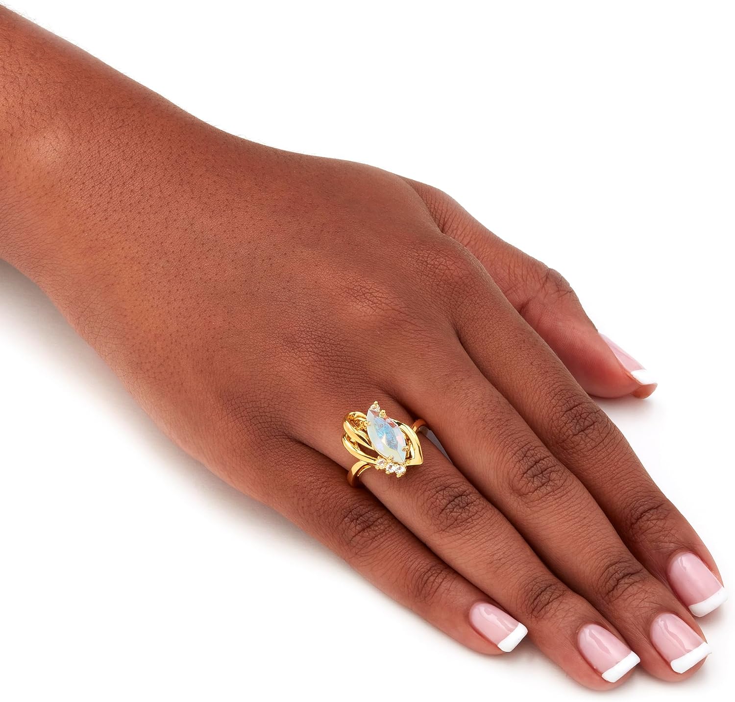 Palm Beach Jewelry PalmBeach Yellow Gold-Plated Marquise Cut Aurora Borealis Crystal Ring Sizes 5-10