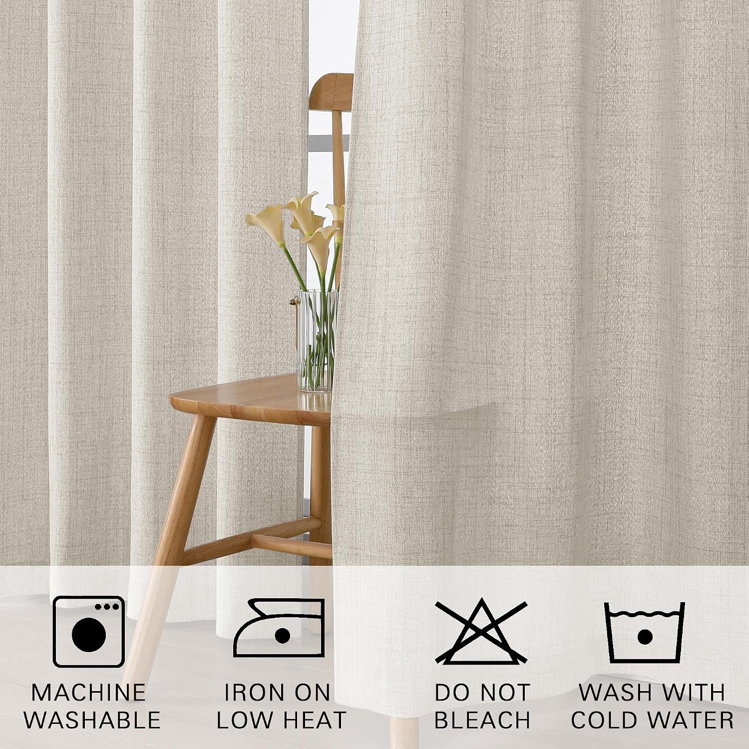 Lecloud Natural Valances for Windows 14 Inch Length, Soft Light Filtering Faux Linen Textured Kitchen Curtains, Rod Pocket Farmhouse Cafe Window Treatments Drapes for Bathroom, 52" W x 14" L 1 Panel