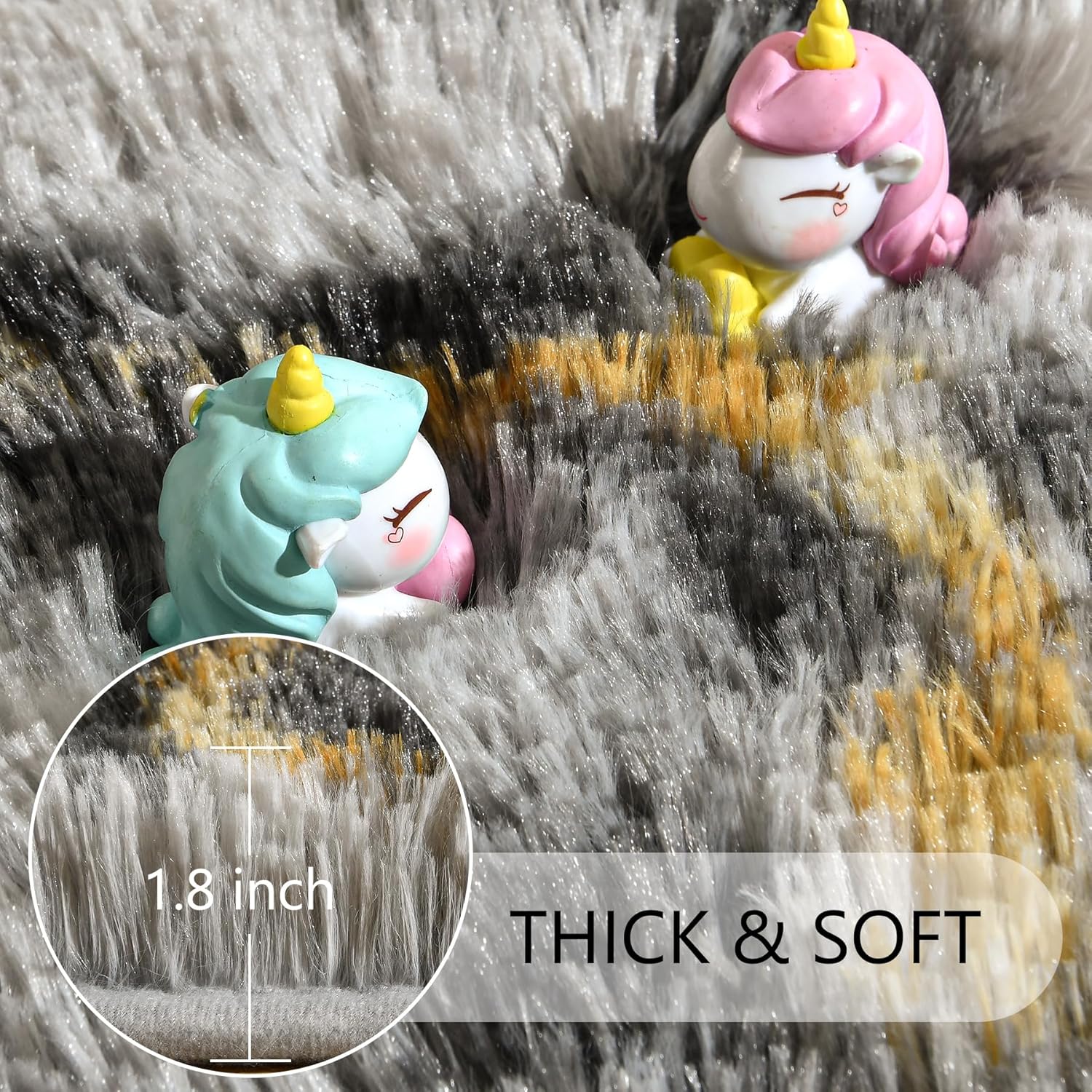 Noahas Fluffy 4x6 Area Rugs for Bedroom Living Room,Thick Shag Grey and Gold Throw Floor Carpet,Soft Shaggy Bedside Non-Slip Plush Dorm Nursery Kids Rug
