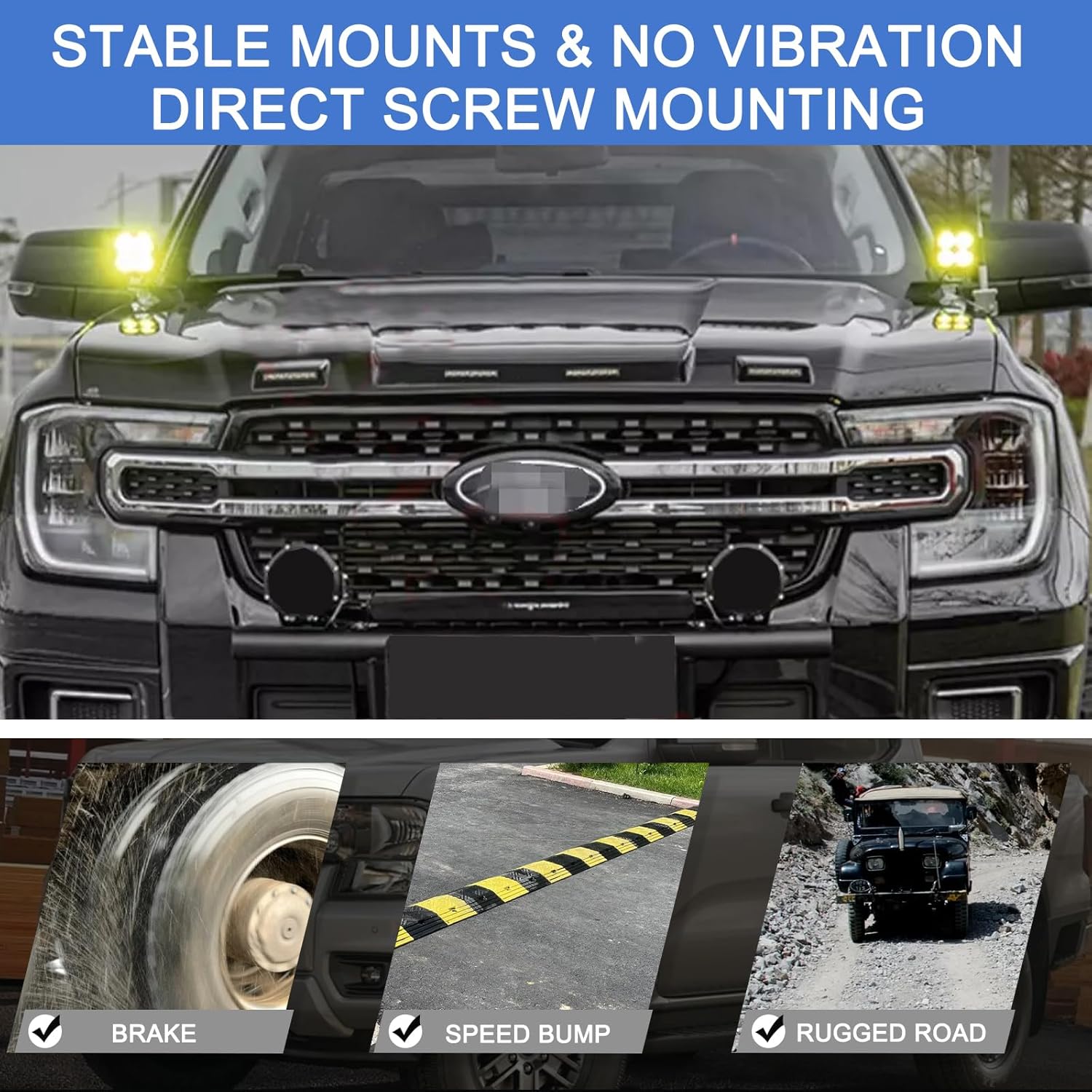 Ditch Light Brackets for Ford Ranger 2023 2024 2025 LED Light Pod Mount Hood Hinges Brackets