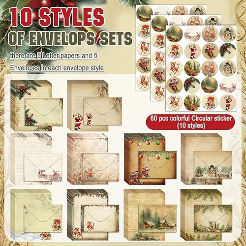 Miniatura 4 de TaoBary Juego de 160 papeles de papelería (50 papeles de escritorio de doble cara, 50 sobres a juego), 60 calcomanías de puntos redondos, 10 diseños