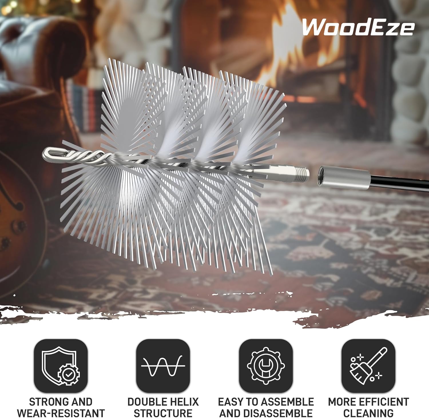 Woodeze - 12" X 12" Square Chimney Sweep Brush | Heavy-Duty Flat Wire | Professional Grade, 3/8" Npt Thread | Galvanized Steel Wires for Creosote Removal | Compatible with 5sb-36048m Brush Rods