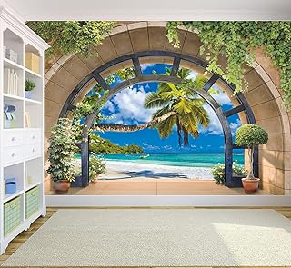 FLFK Window Tropical Beach Palm Wall Murals Peel and Stick 141.7
