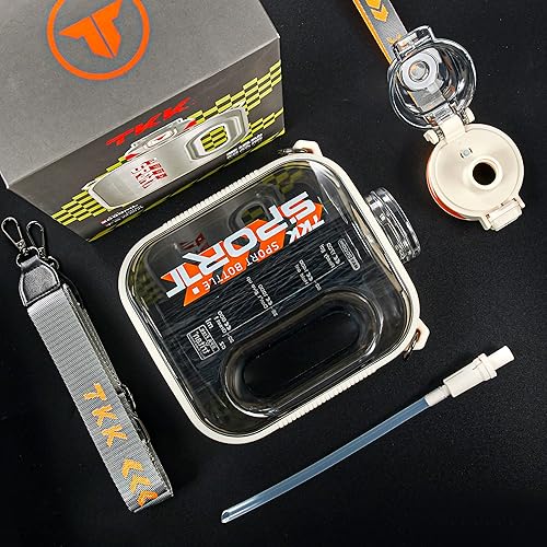 Miniatura 2 de TKK Botella de agua de medio galón con pajilla, botella de agua de plástico de gran capacidad, apta para lavavajillas, botella de agua de 12 galón