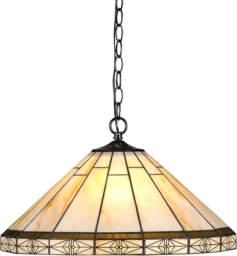 Chloe Lighting CH31315MI18-DH2 Belle Tiffany-Style Mission - Colgante de techo con pantalla de 2 luces, 8.7 x 18.1 x 18.1 pulgadas, bronce