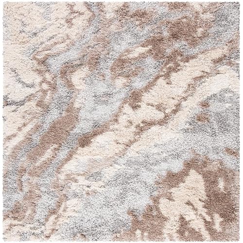 SAFAVIEH Area Rug 8x10 - Horizon Shag Collection - Large - Taupe & Blue, Modern Design, Non-Shedding & Easy Cleaning, Ultra Plush Thick Pile, Ideal for Living Room, Bedroom, Dining Space (HZN890E)