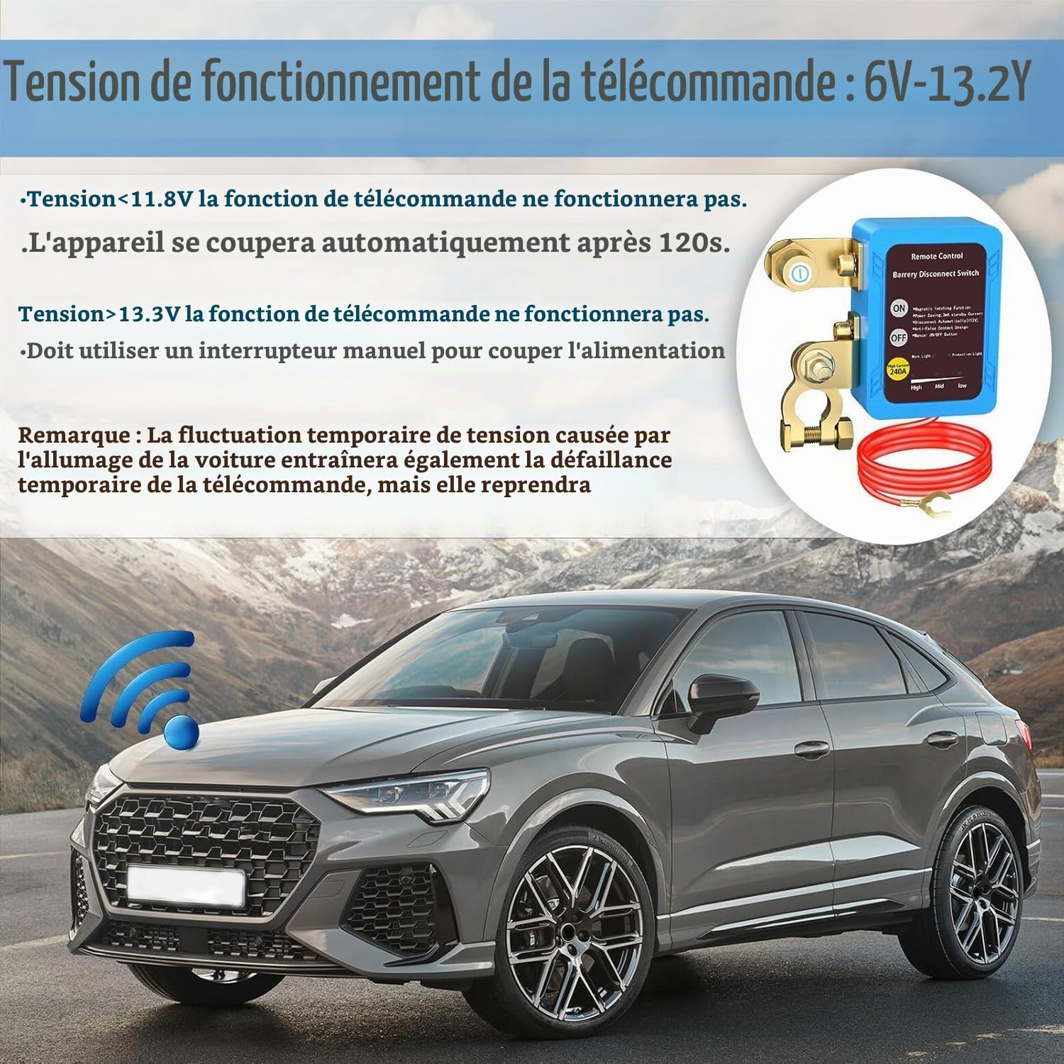 Coupe Circuit Batterie 12V avec Télécommande, 12V 240A Coupe Batterie Voiture Interrupteur D'arrêt Automatique, Disjoncteur de Batterie pour Voiture Bateau RV ATV Camion
