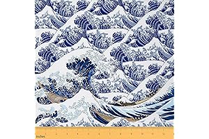 Japanese Wave Fabric by The Yard - Cartoon Ocean Upholstery Fabric