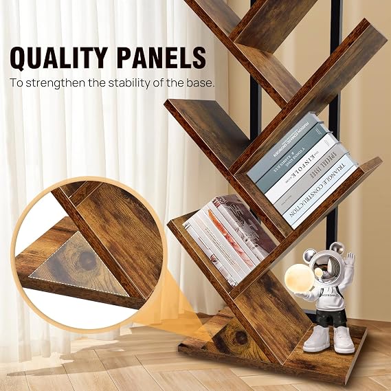 9-Tier Tree Bookshelf,Floor Standing Bookcase,Tree Shaped Book Shelves,Display Storage Shelving Units Storage Rack for Bedroom Living Room Office