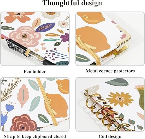 Vista 78 de Carpeta de 3 anillos con portapapeles, tamaño carta de 1 pulgada, bonita carpeta de portapapeles con bloc de notas recargable, 5 carpetas Azul