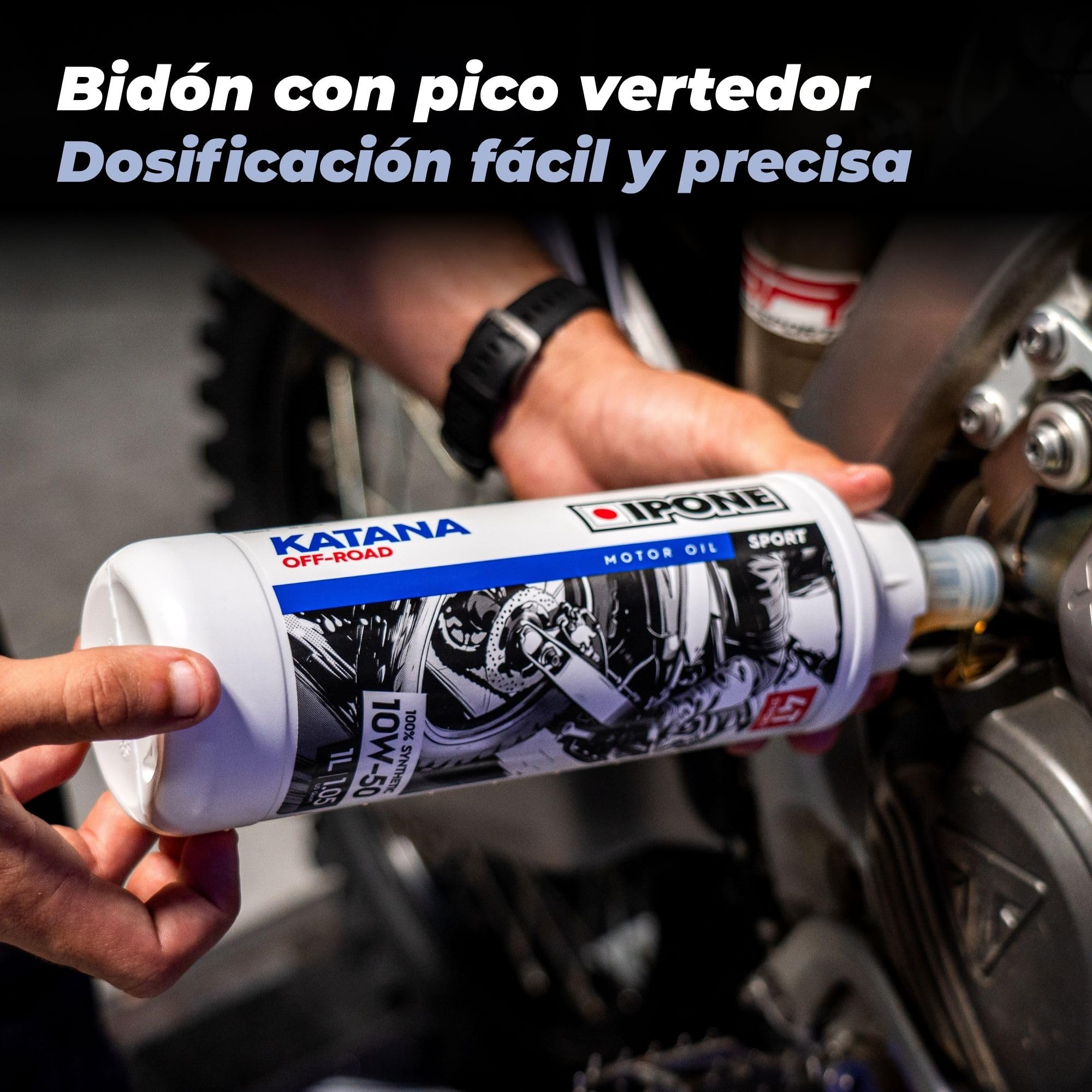 IPONE - Aceite Motor Motos de 4 Tiempos 10W40 Katana Off Road -100% Sintético con Ésteres - Cambio de Marcha Rápido y Preciso - Bidón 4L