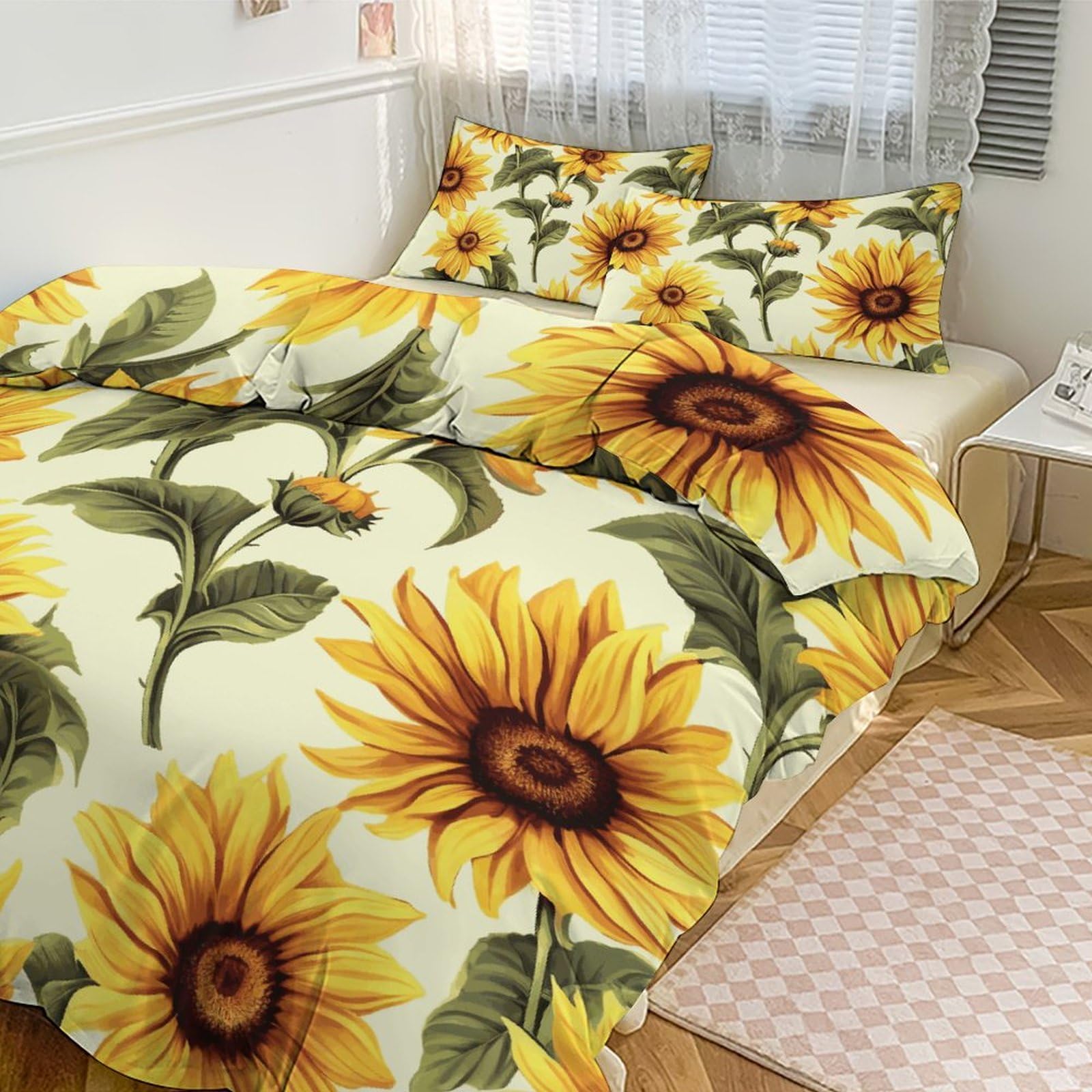 Parure de lit épaisse tournesol avec couette grand lit 3 pièces maison