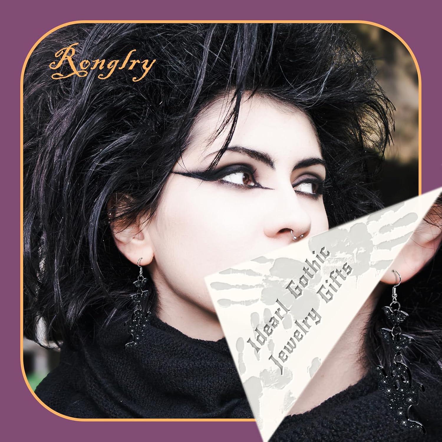 Ronglry Cute Halloween Earrings for Women Dangle Acrylic Black Gothic Earrings Goth Spider Earring Bat Ghost Earring Gothic Jewelry Accessories for Women Halloween Party Favors Decorations - Image 3