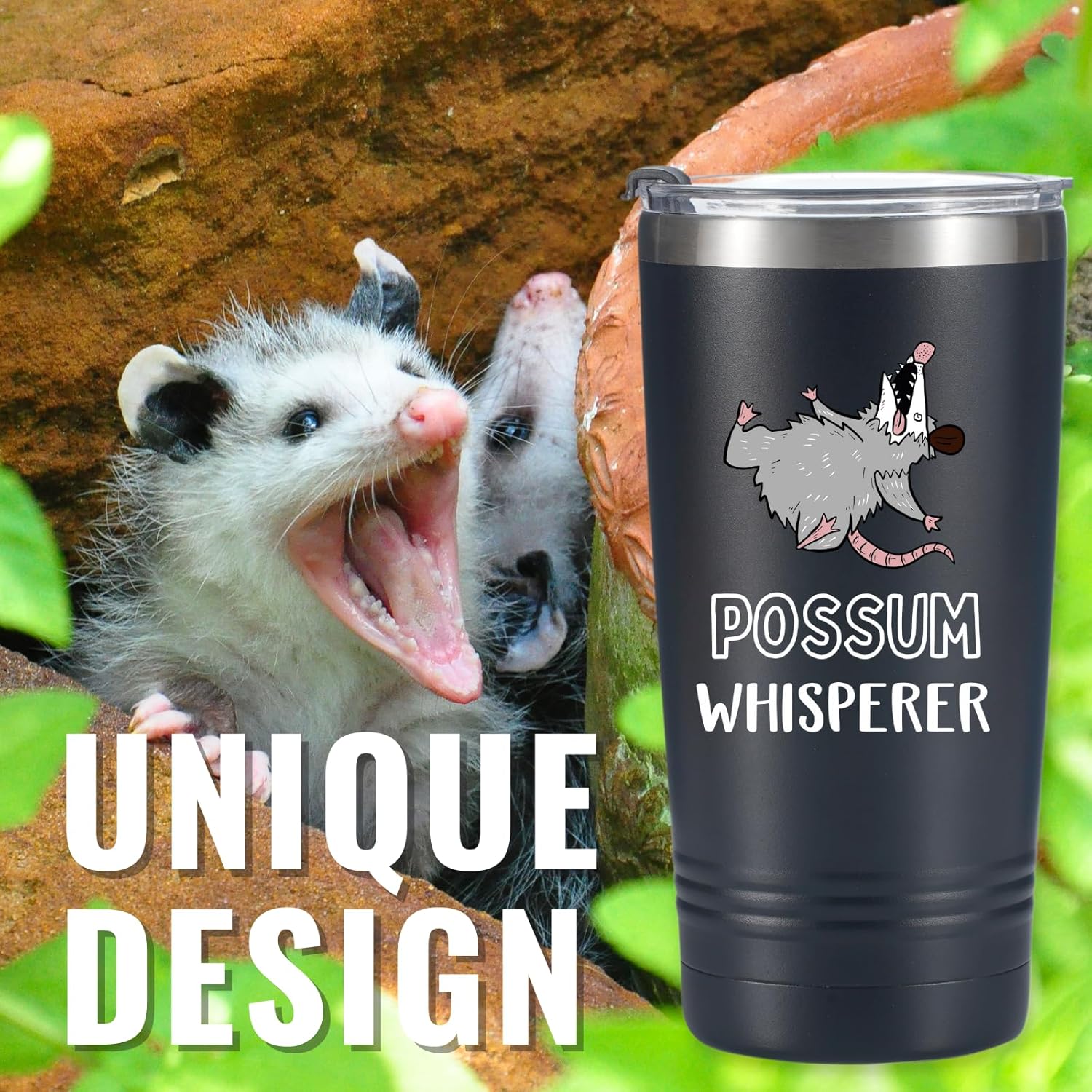 Onebttl Possum Gifts for Women & Men, Unique Gifts for Possum Lover, Opossum 20oz Tumbler with Spill-Proof Lid, Gift Box Included - Black, Whisperer - Image 2