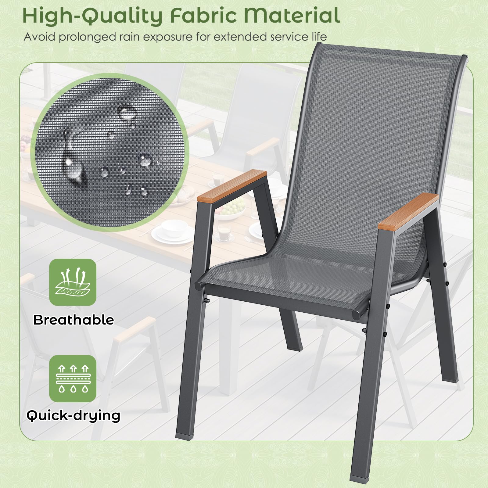 LIFERUN Gartenstühle stapelbar 4er Set Stapelstühle Hochlehner Terrassenstühle mit Armlehnen für Gärten, Innenhöfe, Balkone, Restaurants bis 150 kg Belastbar 54 x 73 x 90cm Grau