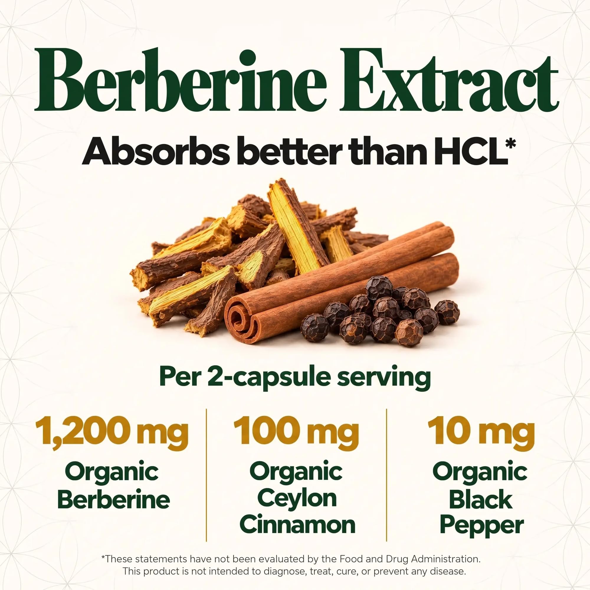 Organic Berberine Supplement w/ Ceylon Cinnamon, Black Pepper 1200mg, 60 Ct — Amazon image 4