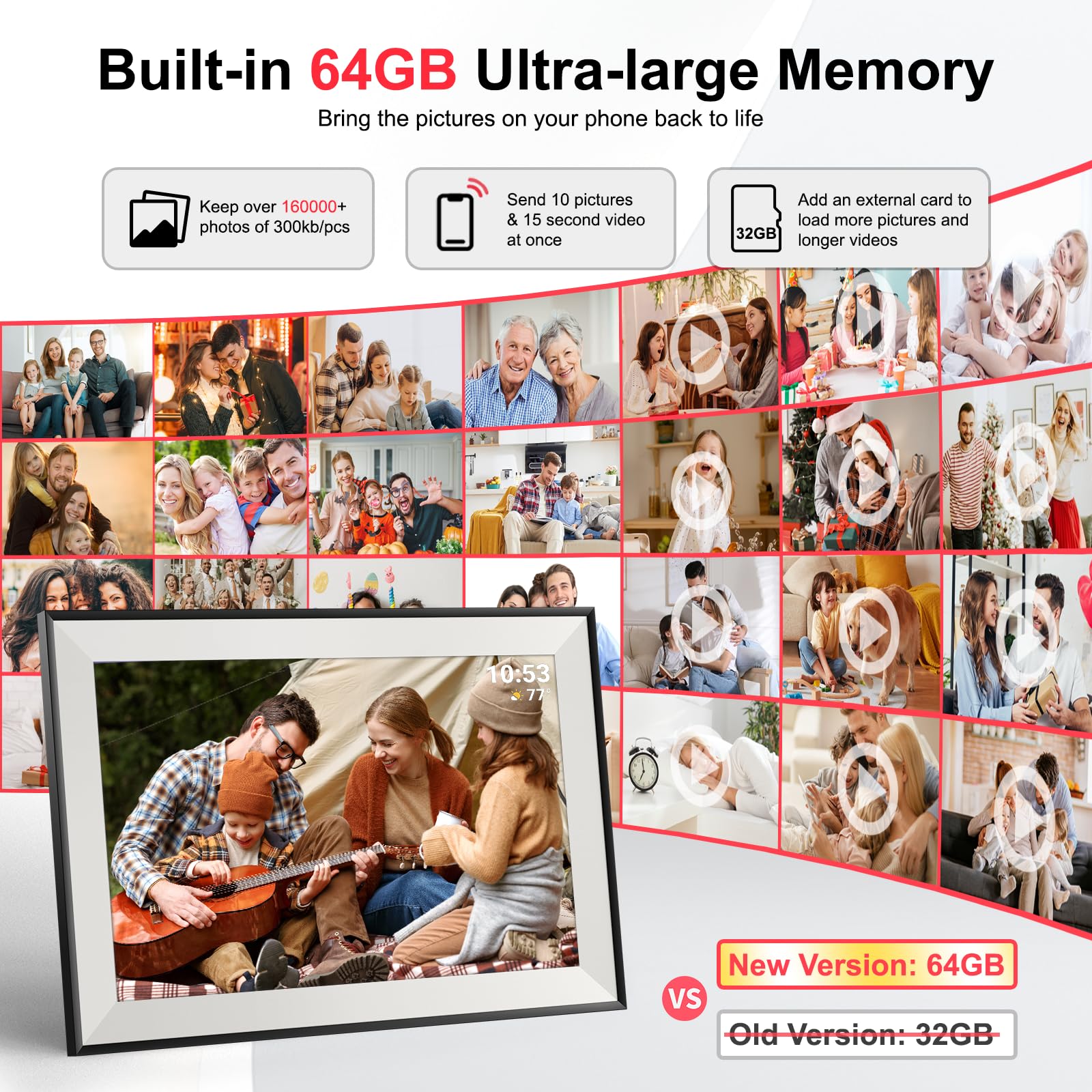 Hesmor 64GB Marco de Fotos Digital WiFi 10,1 Pulgadas Pantalla Táctil Marco Digital IPS 1280 x 800 Rotación Auto Frameo Portaretratos Digitales de Fotos Inteligente Soporte Foto, Música, Video…