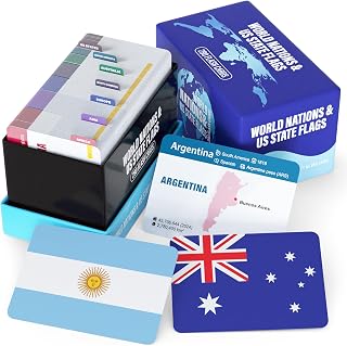 Briston 290 World Nations & US States Flags Flash Cards - Geography Maps Capitals Currencies Populations for Kids Teens Adults Homeschool