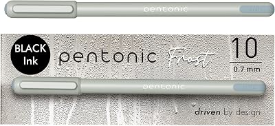 Pentonic Ballpoint Pens, 10-Pack, Frosted Pale Gray Barrel, Black Ink, 0.7mm Fine Point, Smooth Writing for Journaling, Note-Taking & Office Use, Smear-Resistant Ink