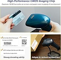 Vista 2 de TEEMI Escáner de código de barras QR 2D, puerto COM virtual con cable USB, escaneo omnidireccional de mano, código de pantalla de cupón digital