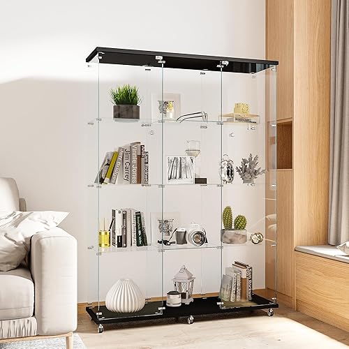 Miniatura 4 de Vitrina de cristal para cocina, despensa, armario de almacenamiento con barra de esquina con puerta doble de cuatro niveles, 64 pulgadas de alto x