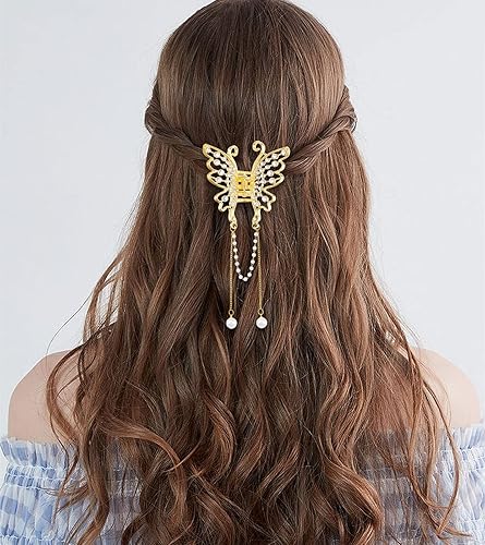 Miniatura 7 de 2 pinzas de mariposa dorada para el cabello pinzas de perlas para el cabello pinzas de metal con borlas de diamantes de imitación exquisitas pinzas