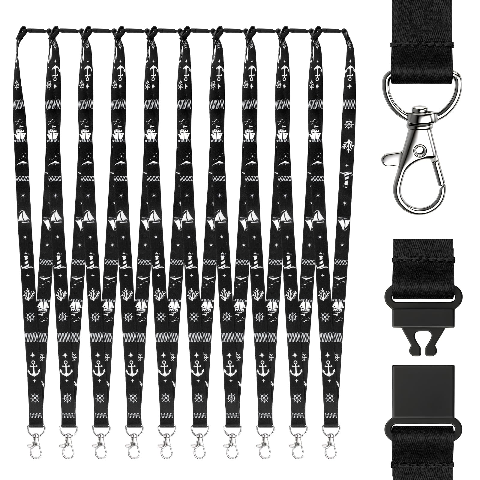 XHDA 10 Pcs Black Cruise Ship Lanyards Breakaway Safety Lanyard for Neck